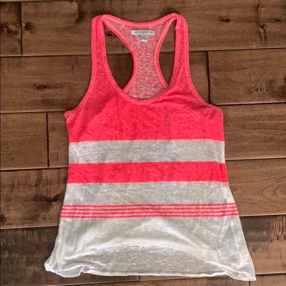 AMERICAN EAGLE PINK AND WHITE STRIPE TANK TOP